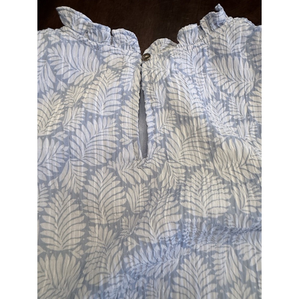 Loft Dress Medium Blue Print Crepe Crinkle sleeveless pockets - Picture 4 of 7